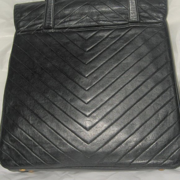 ❤️ HARRY ROSENFELD XL Black Soft Quilted V Leather Cabachon Top Handle Bag - Picture 8 of 15